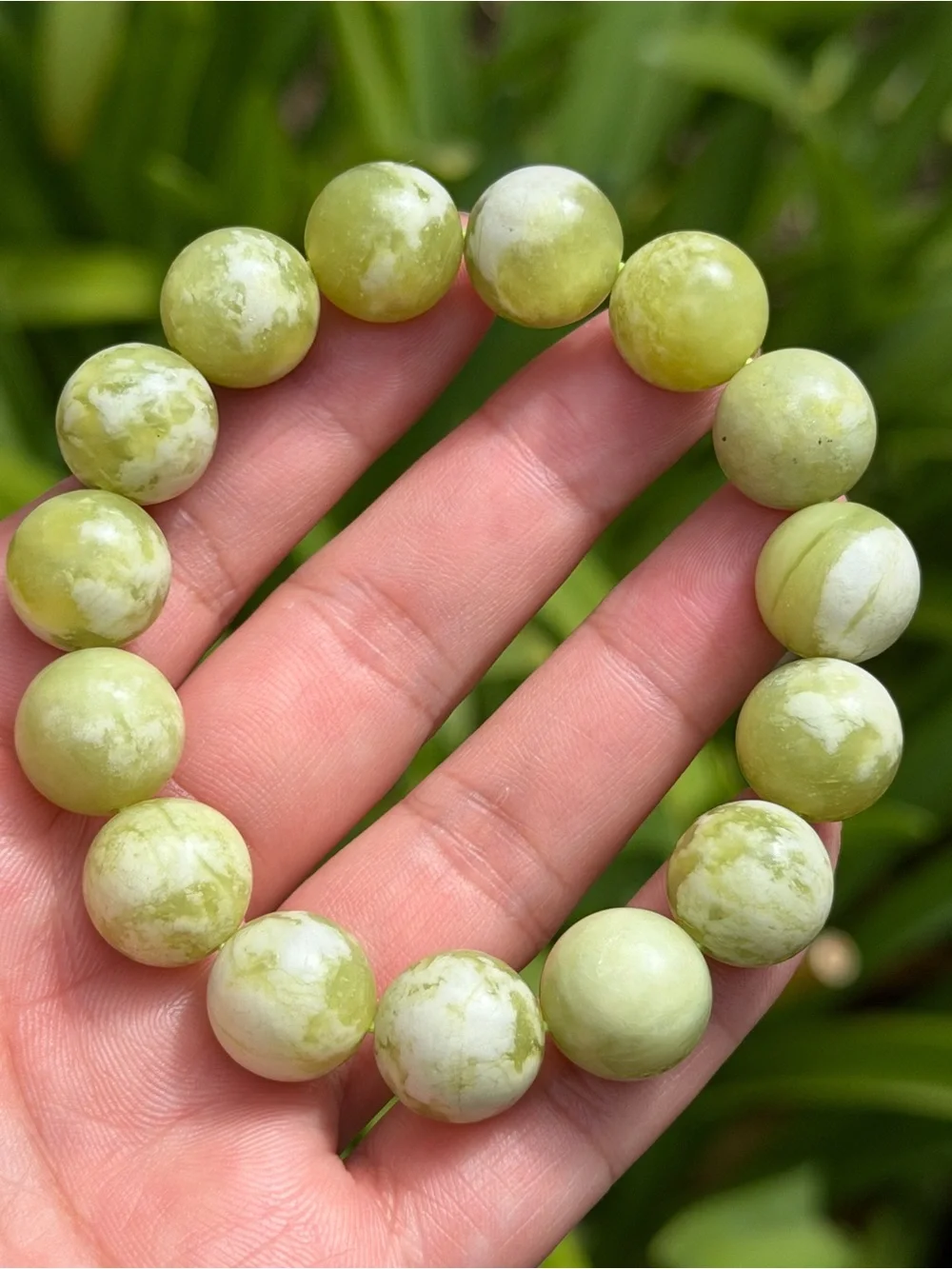 14mm stretchable milky green white Xiuyu jade bracelet 2322